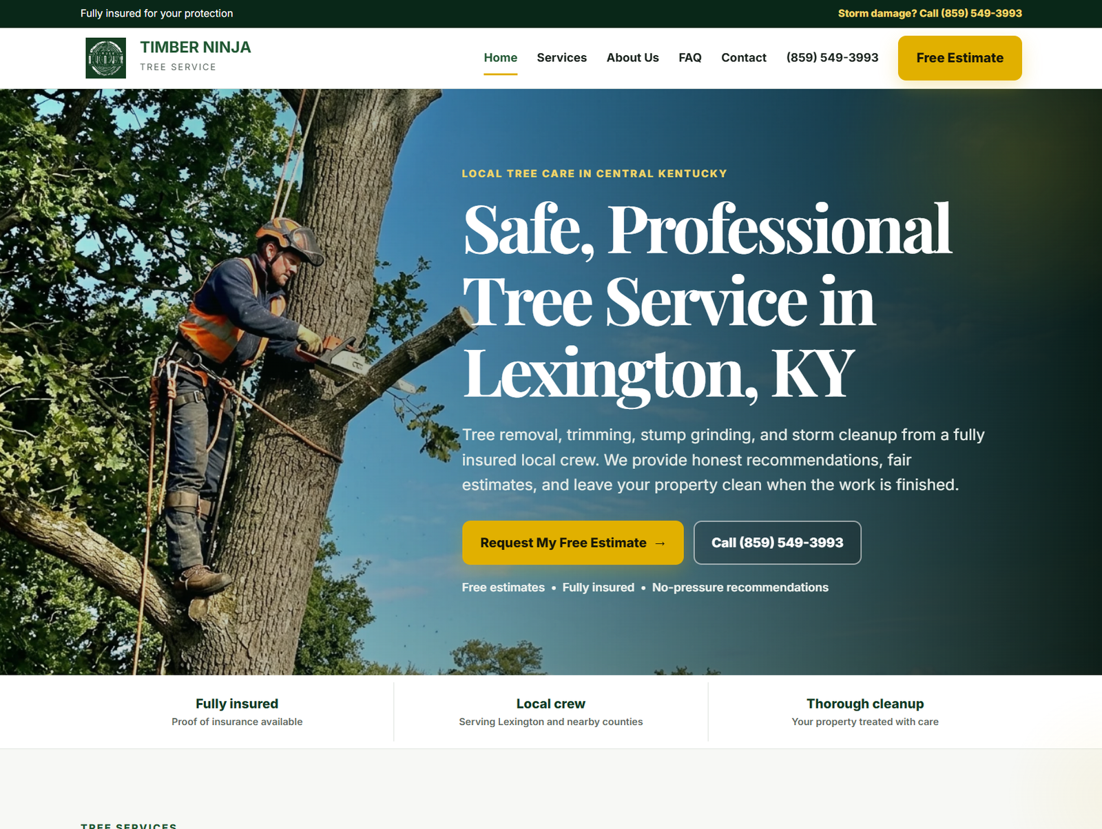 Sample Timber Ninja tree service website